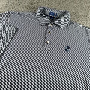 Stitch‎ Polo Shirt Men's XL Navy White Stripe Performance Golf Stretch Outdoor
